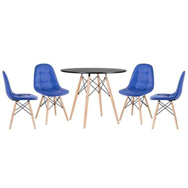 Imagem de Loft7, Kit Mesa Eames 90 cm Preto + 4 Cadeiras Eiffel Botonê, PU sintético, Aço e Madeira, Escritório, Sala de Estar e Sala de Jantar - Azul