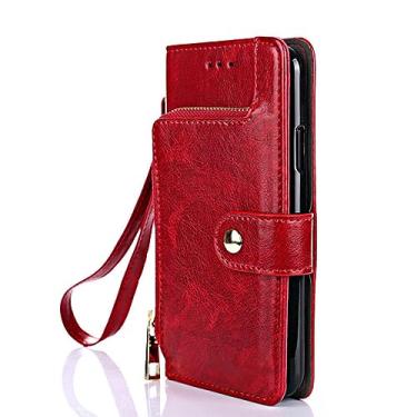 Imagem de Carteira de couro com zíper de luxo para Huawei P30 P20 Pro P10 P9 Plus P8 Lite 2017 mini para Huawei P Smart Plus 2019 capa, vermelho, para Huawei P8 lite