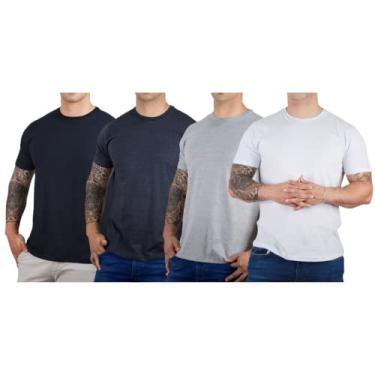 Imagem de Kit 4 Camisetas Básicas Masculina Algodão Premium Slim Fit Cor:1 Branca,1 Cinza,1 Grafite,1 Preta;Tamanho:XGG