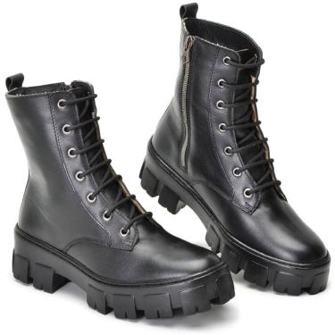 Imagem de Coturno Feminino Tratorado de Couro Cano Médio Conforto