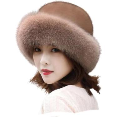 Imagem de Moda doce e bonito quente grosso chapéu de pescador chapéu de bacia, chapéu peludo de inverno feminino, chapéus de pele sintética/937 (Color : Dark Khaki, Size : One Size)