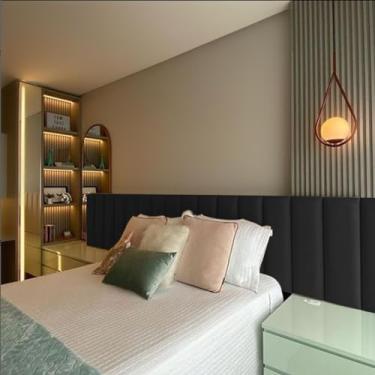 Imagem de Cabeceira Estofada Modular Cama Casal Box Painel 1,40mX60cm Módulos Adesivos (Preta)
