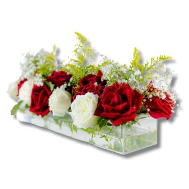 Imagem de Vaso de flor de acrílico, vaso de flor retangular, vaso de floreira vaso de arte decorativa, suporte de planta hidropônica para mesa de jantar em casa,40x10x6,5cm 18 Furos