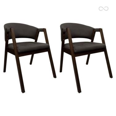 Imagem de Kit 2 Cadeiras de Jantar Estofada Madeira com Braço Arredondada Marrom Café CCS