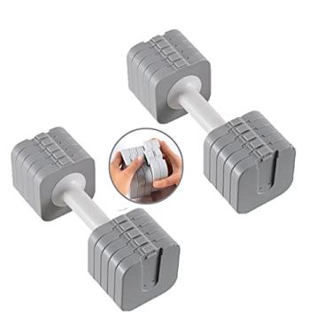 Imagem de Conjunto de halteres ajustáveis inteligentes para mulheres 10 kg, design antiderrapante, ajuste rápido de peso 2 a 10 kg cinza, patente: D988438S