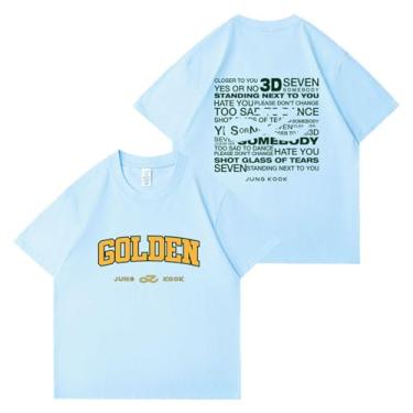 Imagem de Jungkook Golden Album Merch Camiseta K-pop Fans Support Merch Cotton Loose Tee Shirt, Azul-celeste, XXG