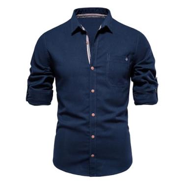 Imagem de Camisetas masculinas gola tartaruga outono inverno manga longa ajuste relaxado cardigã simples camisa masculina 2024, C-771 azul-marinho, G