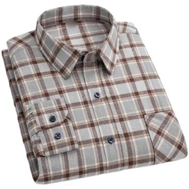 Imagem de Camisa xadrez masculina de flanela de algodão manga comprida macia para homens lazer clássico vintage masculino, 851, GG