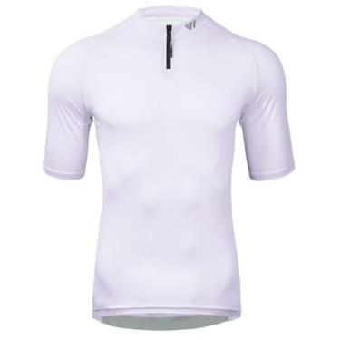 Imagem de Wulibike Camisetas masculinas de ciclismo de manga curta com zíper completo com bolsos para roupas de bicicleta de estrada, Roxo - meio zíper, G