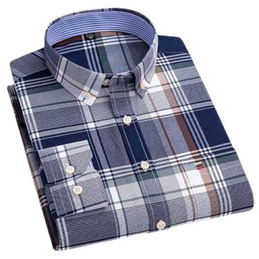 Imagem de Camisa masculina xadrez casual de algodão manga comprida ajuste regular fácil de cuidar, não passar a ferro, outono, primavera, roupas masculinas, H-h-527, 3G
