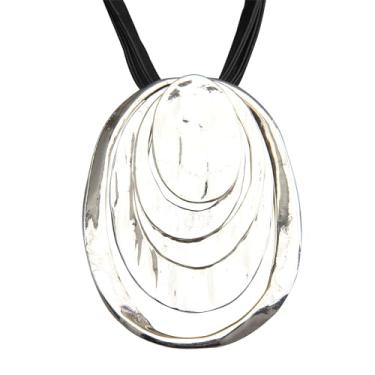 Imagem de AZORA Colar de pingente de anel múltiplo de cor bronze feito à mão estilo boho longo de corda de couro colar para mulheres, Couro, Sem Pedra Preciosa