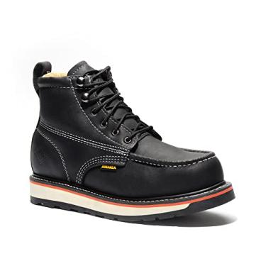 Imagem de Bonanza Boots Frontier Dual Botas de trabalho masculinas de 15 cm – Bico moc de couro premium, bico de aço com sola leve e confortável de densidade dupla; classificação ASTM, Preto, 44