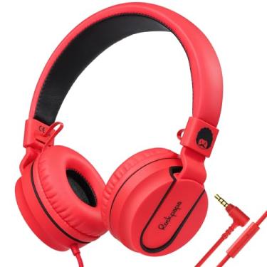 Imagem de rockpapa Fones de ouvido com fio 950 para crianças, meninas, meninos, para sala de aula escolar, com microfone, fones de ouvido com fio dobráveis com conector de 3,5 mm para laptop, computador,