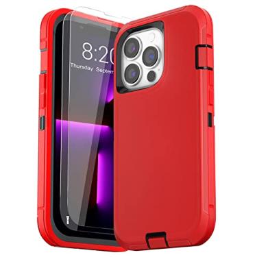Imagem de DHCALL Capa para iPhone 13Pro (6,1 polegadas), com 2 protetores de tela de vidro temperado [proteção resistente contra quedas de nível militar, resistente à prova de impacto, durável de 6,1 polegadas (vermelho e preto