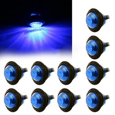 Imagem de FXC Luz de LED redonda de 10 x 3/4" para indicadores de luz de LED frontal e traseira para caminhão carro ônibus reboque van caravana barco, lanterna de freio de luz traseira (azul, 12 V)