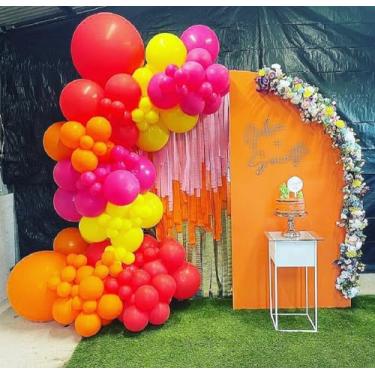 Imagem de 100PCS Tropical Balloon Garland Arch Kit Hot Pink Red Yellow Orange Balloons for Hawaiian Summer Beach Luau Aloha Moana Party Graduation Birthday Bridal Shower Baby Shower Wedding Decorations