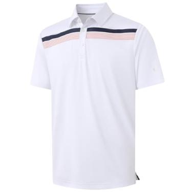 Imagem de Rouen Camisa polo masculina, manga curta, ajuste seco, leve, sem rugas, casual, atlética, listrada, camiseta de golfe masculina, Branco 3, 3G