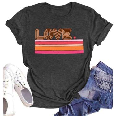 Imagem de Camiseta feminina Love Shirts Dia dos Namorados Love Letter Heart Graphic Tee Tops para presente dos namorados, Cinza E, P