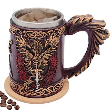 Imagem de WOKHACH Caneca de dragão medieval - Caneca de café viking de aço inoxidável GOT Drinking Tankard, mitologia nórdica, decoração gótica, decoração de festa, presente de dragão, 510 g
