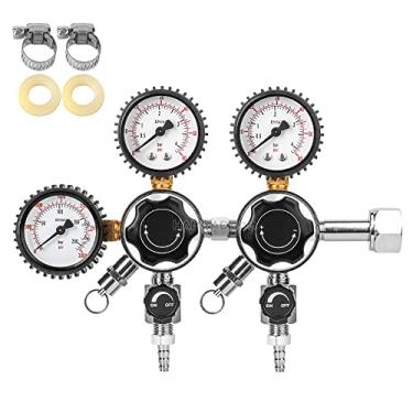 Imagem de TMCRAFT Regulador de CO2 de barril, regulador de pressão CGA-320 de calibre triplo com pressão de trabalho de 0-60 PSI e pressão de tanque de 0-3000 PSI, regulador Kegerator com válvula de alívio de