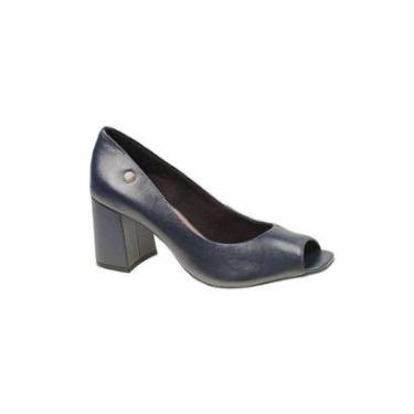 Imagem de Sapato Peep Toe Couro Giulia Domna Salto Grosso Azul Marinho Azul-marinho 33-Feminino