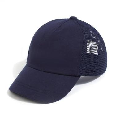 Imagem de Boné de beisebol infantil para meninos e meninas cor sólida chapéu viseira verão casual ajustável boné infantil unissex, Azul marino, 0-12 Months