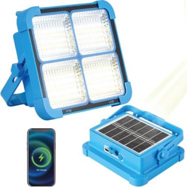 Imagem de Refletor Holofote LED Bateria Energia Economia Placa Solar Interna E Externa Removível Recarregável Portátil 4 Modos De Luz Branco Quente Frio Emergência Camping Casa Jardim
