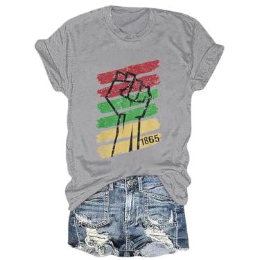 Imagem de Juneteenth Camiseta feminina Black History Emancipation Day Shirt 1865 Celebrate Freedom Tops Graphic Summer Casual, A1h - cinza, M