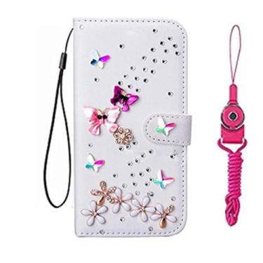 Imagem de XZDWH Capa protetora para iPhone 15 Plus, carteira de couro brilhante feita à mão, alça de pescoço, suporte, fecho magnético, capa de telefone para iPhone 15 Plus (tamanho 27)