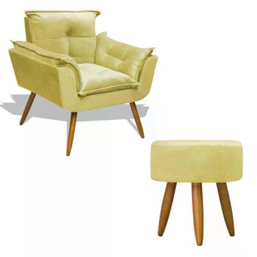 Imagem de Kit Poltrona Decorativa Opala Com Puff Redondo - Amarelo Amarelo