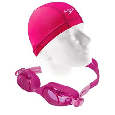 Imagem de Kit Natação Speedo Óculos Jr Olympic + Touca Xtrafit Tecido 4 a 12 anos (Rosa + touca xtrafit jr)