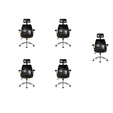 Imagem de Kit com 5 Cadeiras de Escritório Presidente Giratória com Apoio de Cabeça Office Lisboa Preto