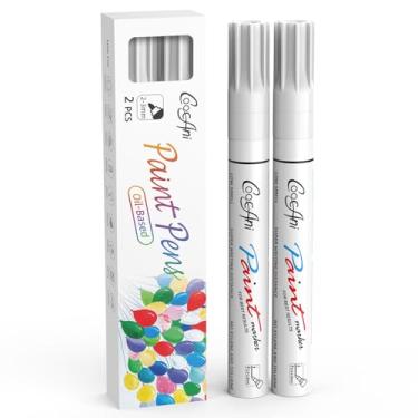 Imagem de CoocAni Canetas de tinta branca, marcadores permanentes à base de óleo, 2 pacotes com ponta média de 2 a 3 mm para pintura rupestre, madeira, plástico, metal, tela, canecas, fornecedor de arte