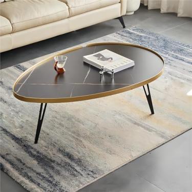 Imagem de Mesa de centro oval pequena com pernas de metal preto, mesa de centro moderna de meados do século, mesa de centro minimalista para sala de estar