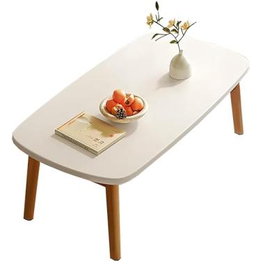 Imagem de Mesa de centro moderna minimalista de madeira maciça para sala de estar – mesa lateral de madeira natural, mesa de apoio, mesa central para sala de estar, espaços pequenos, fácil montagem