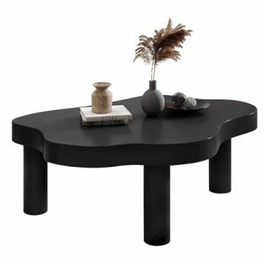 Imagem de Mesa de centro moderna de meados do século, mesa de centro em forma de nuvem, mesa de centro de madeira, mesa de canto redondo, com 3 pernas, para móveis de sala de estar