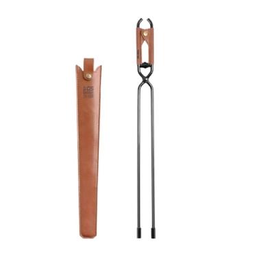 Imagem de menolana Pinças para fogueira Pinças para fogo com capa de couro PU Cabo longo Pinças para lareira Pinças para lenha para grelha Churrasco interno e externo