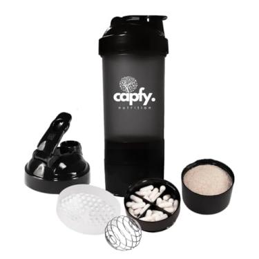 Imagem de Coqueteleira Whey Academia 500ml com Mola Divisórias Shakeira Compartimento com Porta Comprimido Suplemento Shaker Misturador