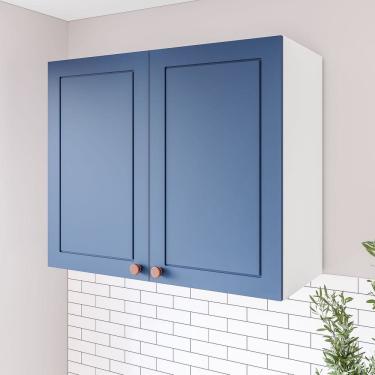 Imagem de Armário Aéreo 2 Portas 80 Cm Pérola Yescasa Branco/Azul