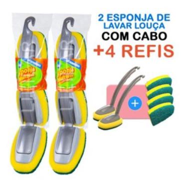 Imagem de kit 2 escova lavar prato louça esponja bucha  amarela com refil - alkl