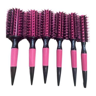 Imagem de Kit Com 6 Escovas Rosa Nuance  Com Cerdas Naturais De Javali + cerâmic
