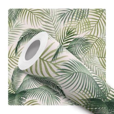 Imagem de Papel De Parede Adesivo Lavável Folhas de Palmeira Tons Verdes Quarto 