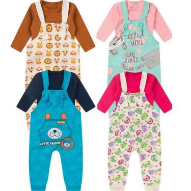 Imagem de kit Roupa Bebê 4 peças Jardineira e Body Manga Longa Menino Menina Mat