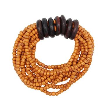 Imagem de Indomode Pulseira de contas Bali – Joias femininas elásticas elásticas de 10 fios laranja rústica feita à mão com anéis de madeira tamanho 16,5-19 cm com caixa de presente, Vidro, Vidro
