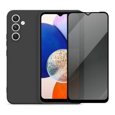 Imagem de Capa Aveludada e Película de Privacidade 3D para Samsung Galaxy A14, Capinha Preta Premium e Película Anti-Espião
