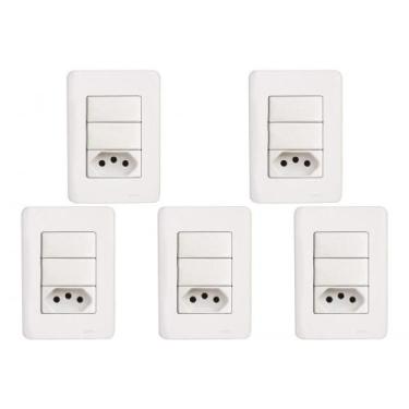Imagem de Kit C/5 - Conjunto Perlex Aros 4X2 Branco Com Placa(2Simp...