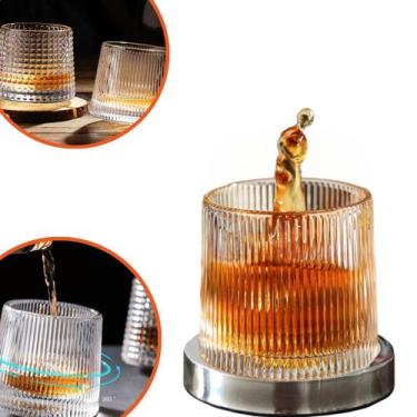 Imagem de Copo De Vidro Giratório P/ Whisky Vinho Com Suporte Inox - Store Biroc