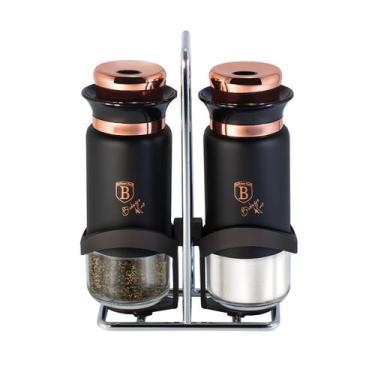 Imagem de Porta Condimentos Saleiro Pimenteiro Temperos 120ml Black Rose Gold Co