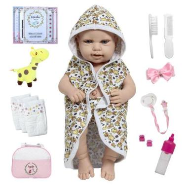 Imagem de Boneca Reborn Larinha 100% Vinil Roupão Girafinha 20 Itens - Cegonha R