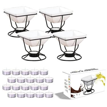 Imagem de Luvan Aquecedor de manteiga de 200 ml para frutos do mar com 20 Tealight, conjunto de 4 peças de fondue para chocolate e queijo, tigela de cerâmica de grau alimentício, pode ser lavado no micro-ondas, perfeito para a família, frutas, sobremesa, lanche